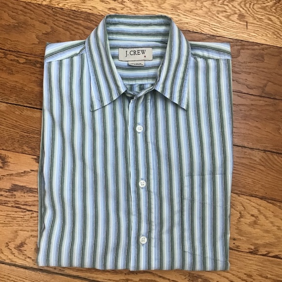 J. Crew Men's Short Sleeve Cotton Shirt Medium Blue Green Stripe - Picture 10 of 10